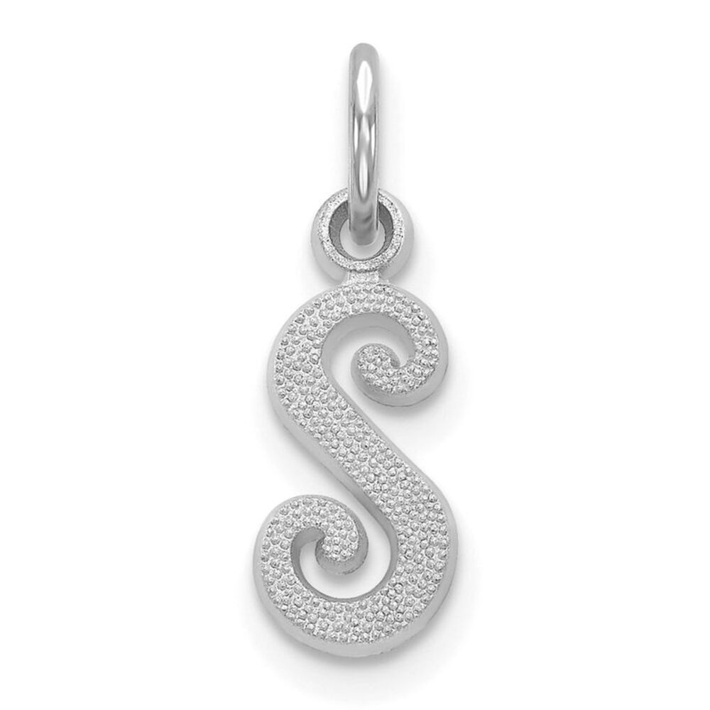 14k White Gold, Sadie Collection, Mini Satin Script Initial S Charm